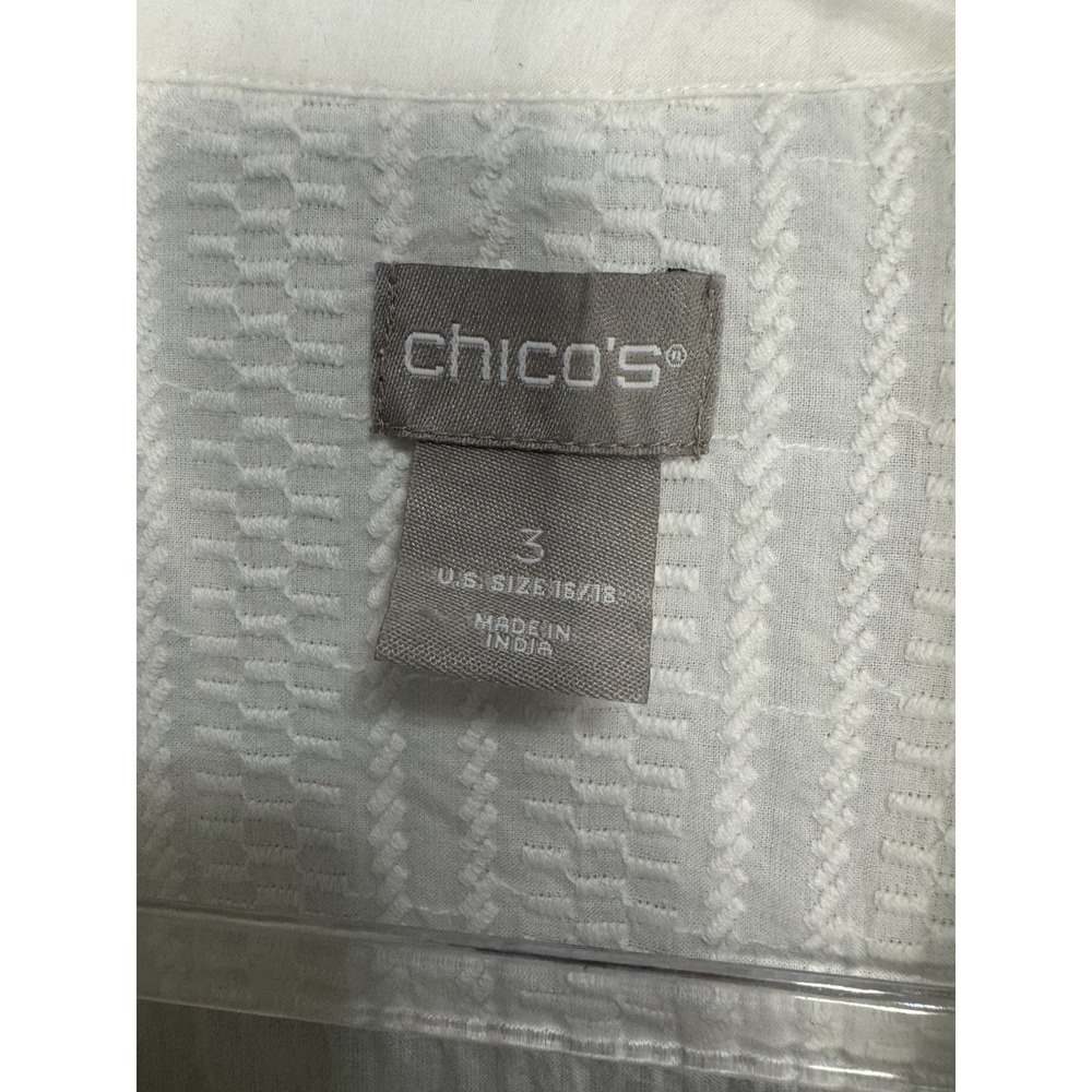 Chico's Size 3 US XL Blouse White Embroidered 100% Cotton Summer Shirt Button Up - Picture 4 of 5